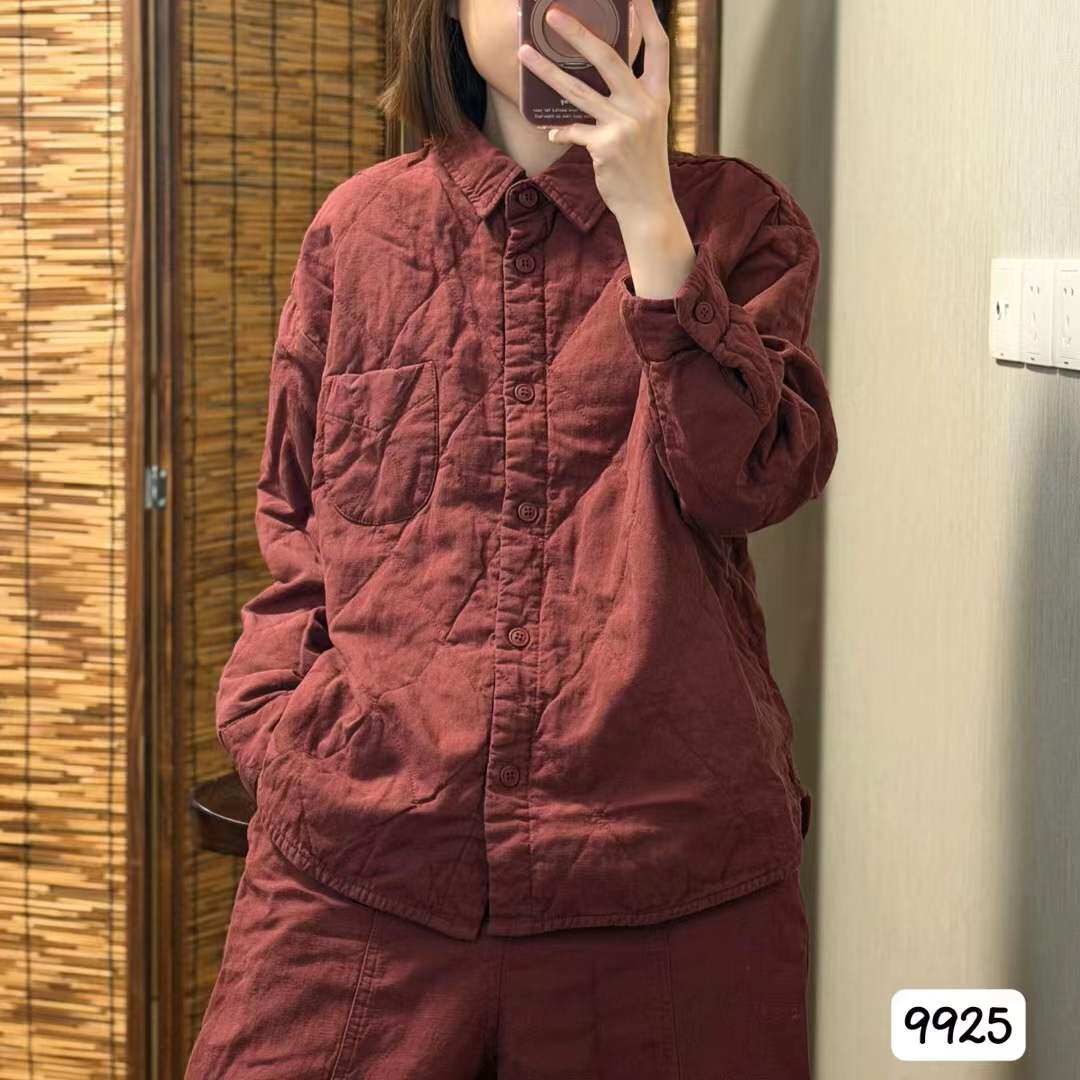 复古文艺风亚麻棉服女士棉衣外套