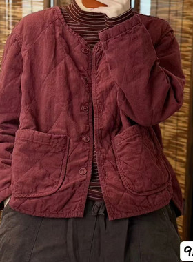 9669新款秋季复古做旧轻薄保暧棉衣棉服外套女秋冬双层时尚宽松款