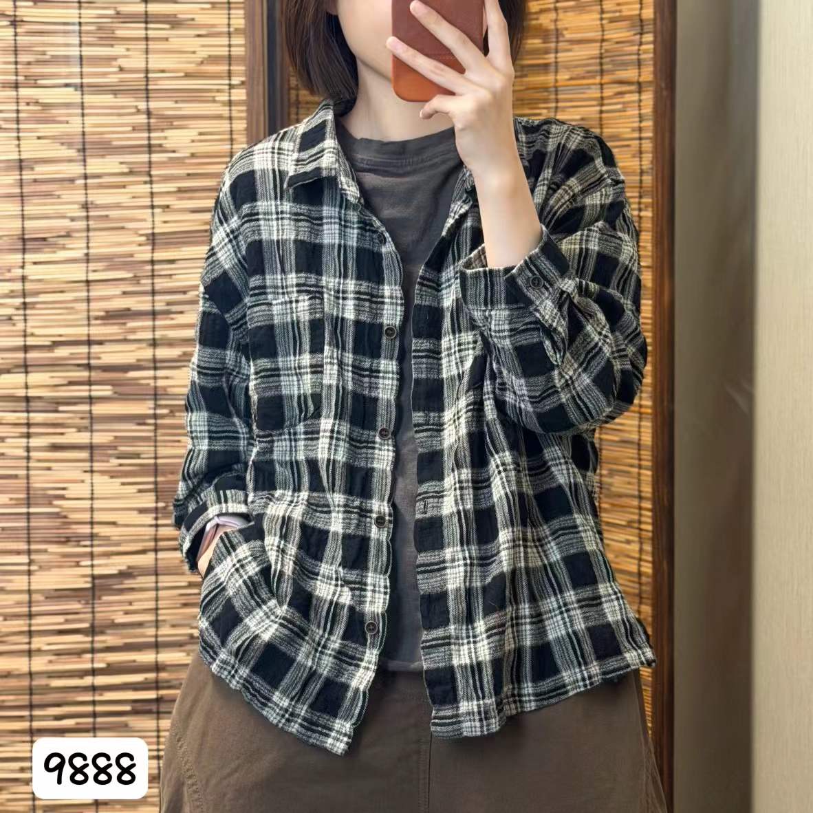 2026早秋新款复古格子衬衫女长袖