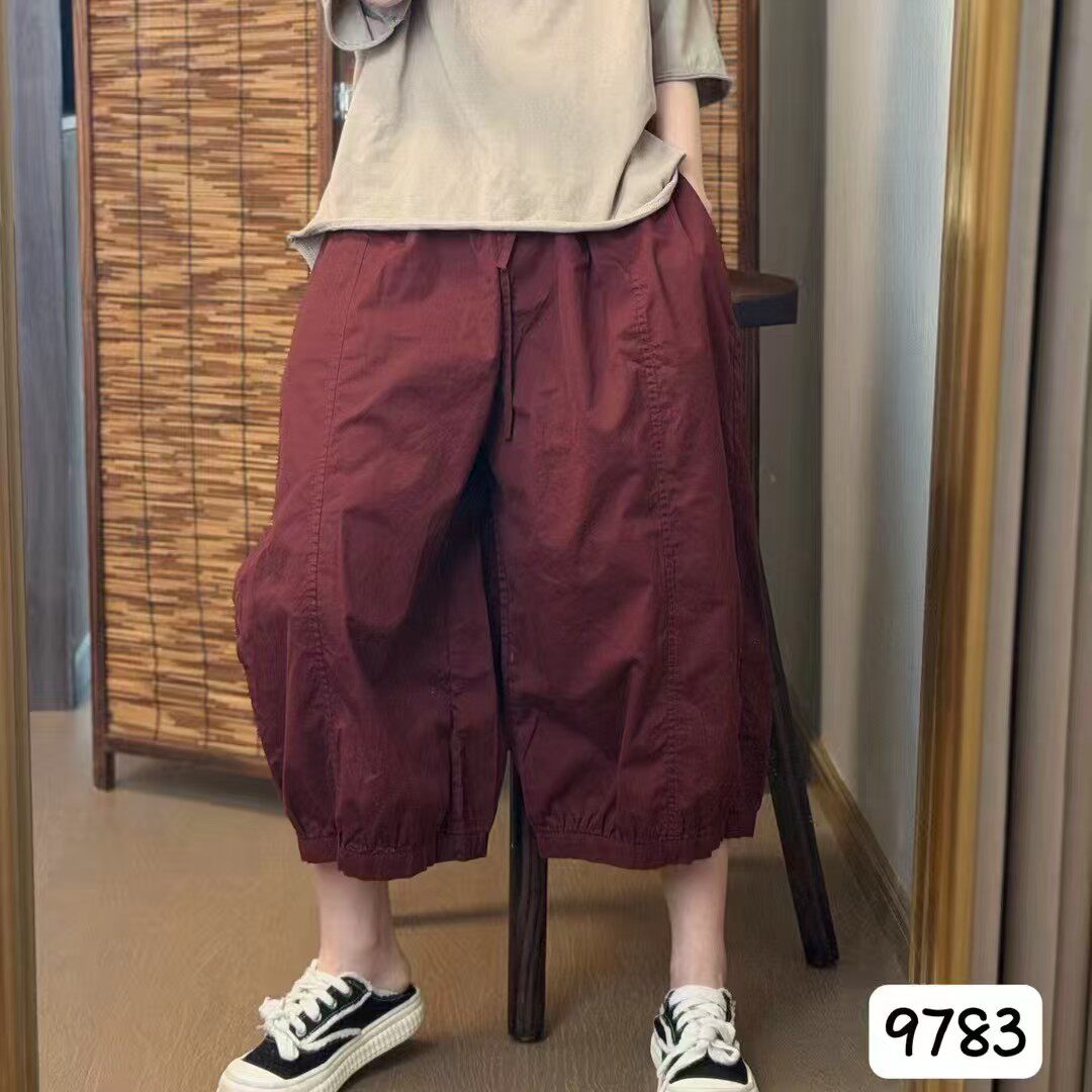 夏日系高腰阔腿七分裤女显瘦透气