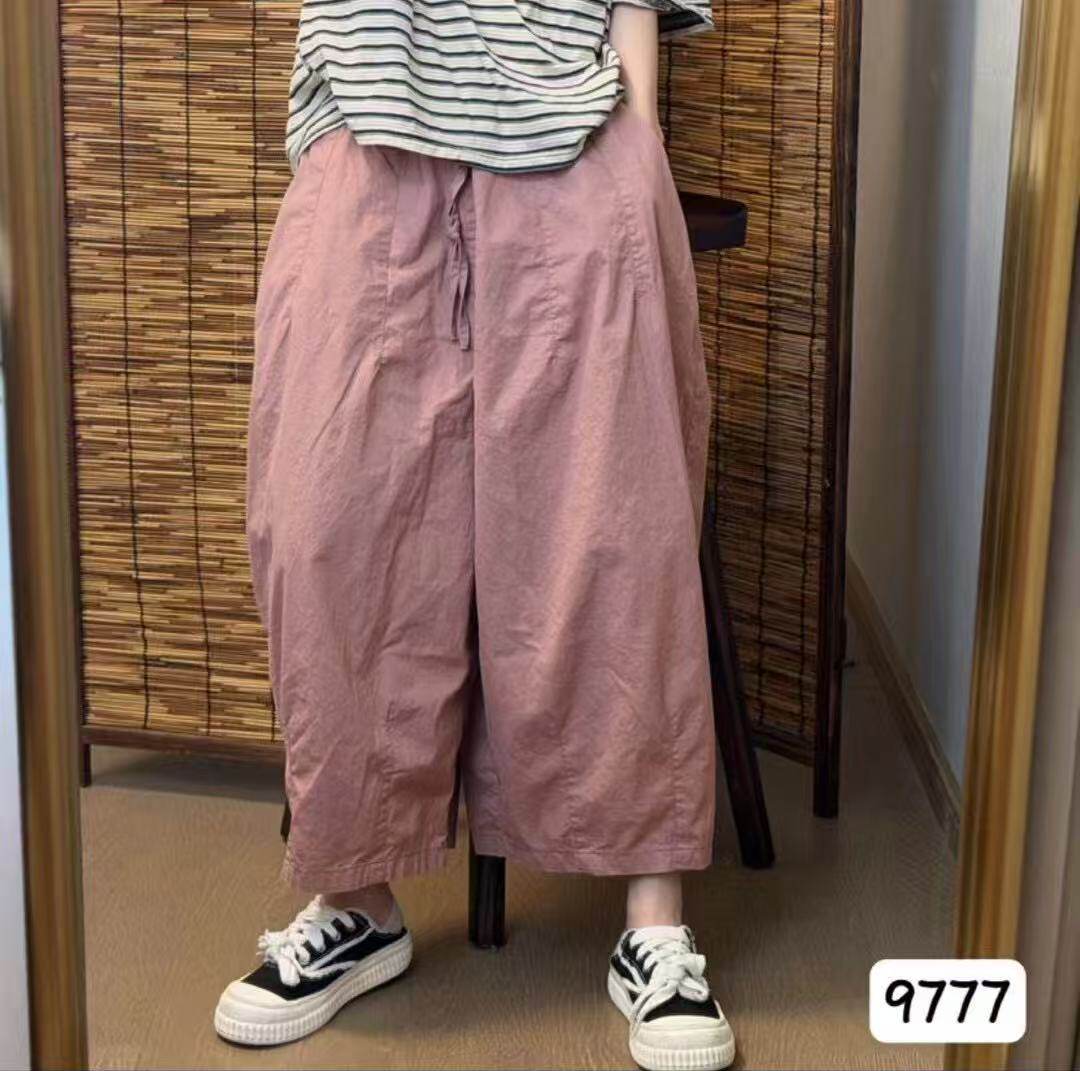 夏季通勤高腰棉麻直筒裤女透气