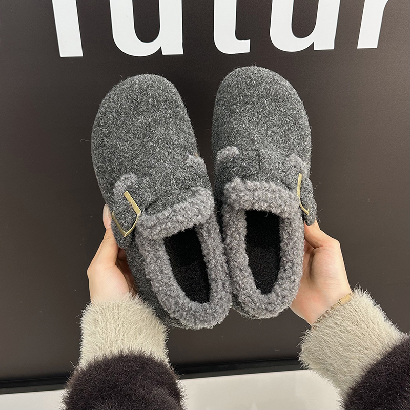 毛毛鞋女2025冬季新款一字扣加绒保暖棉鞋厚底百搭防寒东北雪地靴