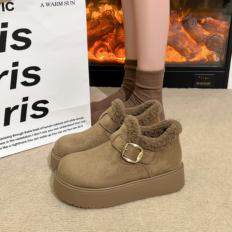 一字扣勃肯棉鞋女2025年冬季爆款厚底加绒简约时尚保暖短筒雪地靴