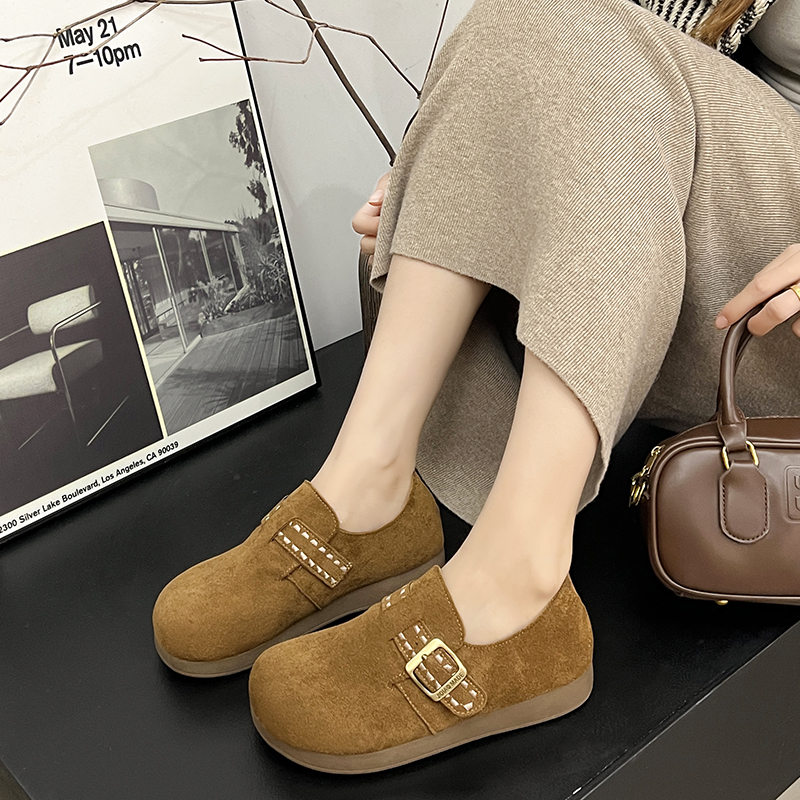 复古勃肯鞋女春秋爆款厚底一字扣百搭懒人单鞋网红时尚舒适乐福鞋