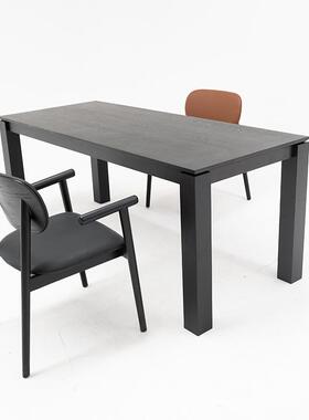 黑色实木餐桌墩墩桌侘寂风白蜡木现代简约家用餐桌椅组合北欧意式