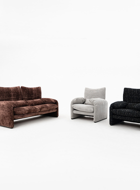 马拉伦加布艺沙发Maralunga单人沙发中古客厅三人高靠背直排沙发