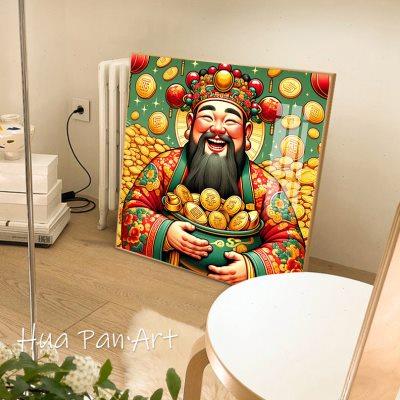 新中式开口笑财神爷钻石画新款2024客厅卧室装饰画手工点贴十字绣
