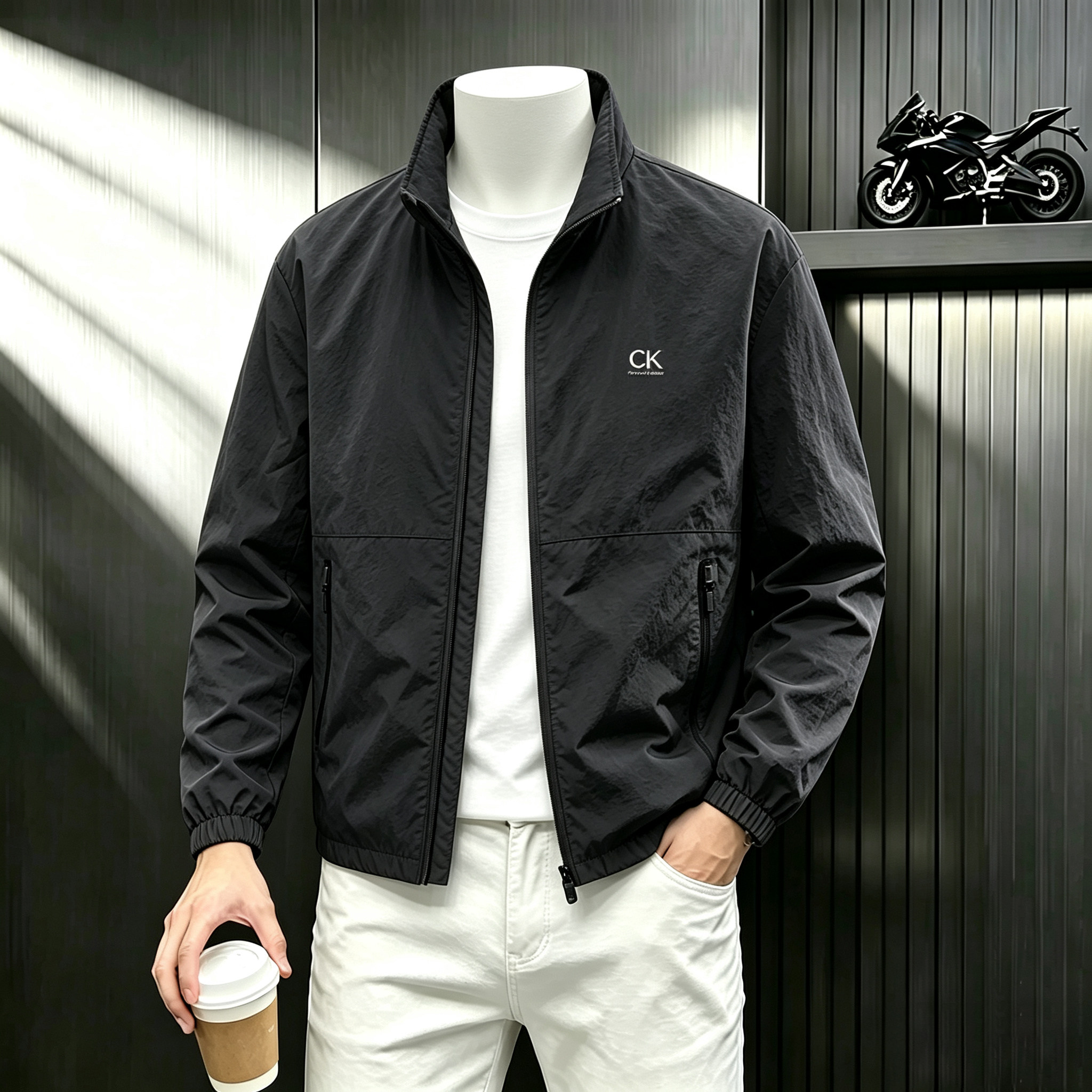 奥莱ck服装立领夹克休闲外套男