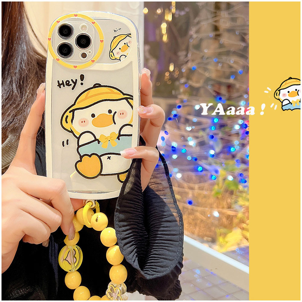 适用苹果13promax卡通鸭手机壳iphone11pro全包防摔iphone12p软胶手链