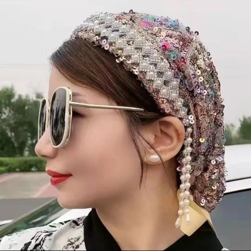抖音快手网红同款时尚民族风帽子女四季可带发箍包头帽代发