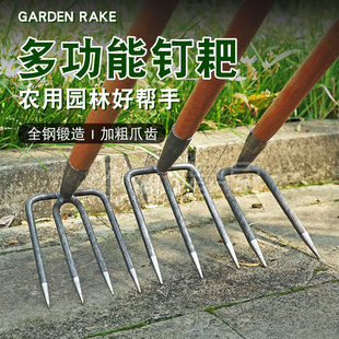 钢耙多齿耙子加粗赶海翻地刨红薯花生除草抓钩耙子二齿三齿四齿耙