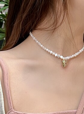 巴洛克珍珠项链女小众高级感锁骨链镶嵌ins风韩系轻奢精致可初