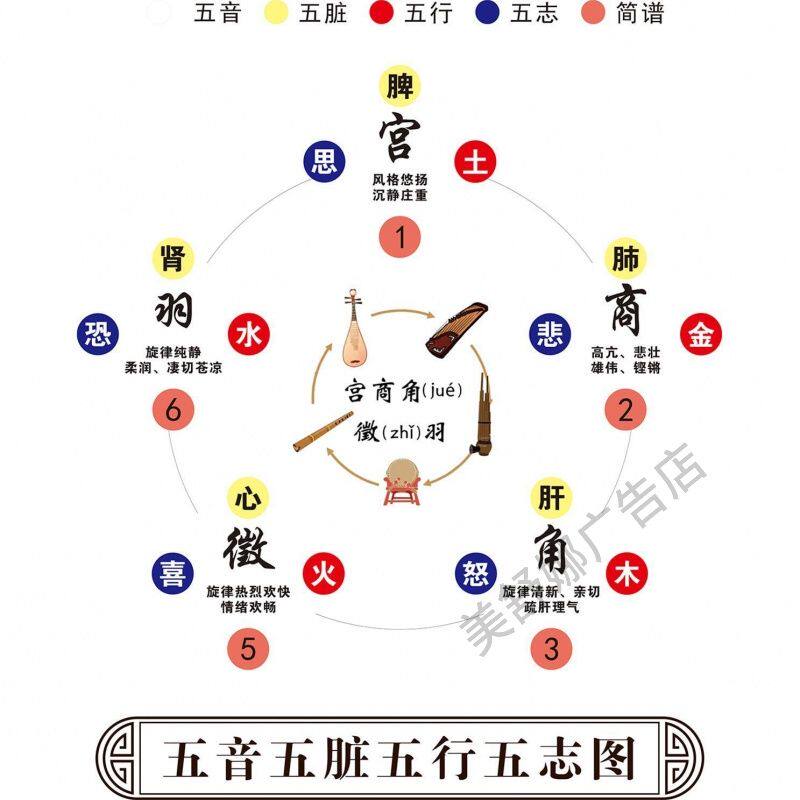 五音五脏五行五志图海报贴纸墙贴墙纸挂图海报装饰画展板