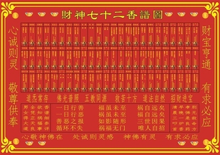 财神七十二香谱图 招财进宝自粘自贴画 道炁常存