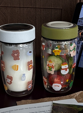 ins风女士高档杯子双层泡茶杯高硼硅玻璃杯孕产妇茶水分离水杯子