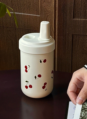 设计师款原创车厘子奶茶大容量保温杯大口径吸管热饮颗粒珍珠杯子