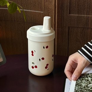 设计师款原创车厘子奶茶大容量保温杯大口径吸管热饮颗粒珍珠杯子