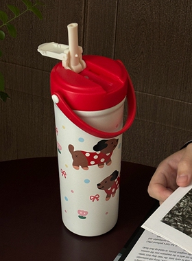 可爱小狗吸管保温杯ins风潮流小清新女士用防口红304不锈钢水杯子