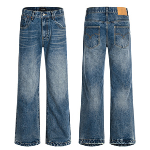 ZLAYCO复古蓝色水洗直筒牛仔裤男女四季高街百搭宽松直筒长裤
