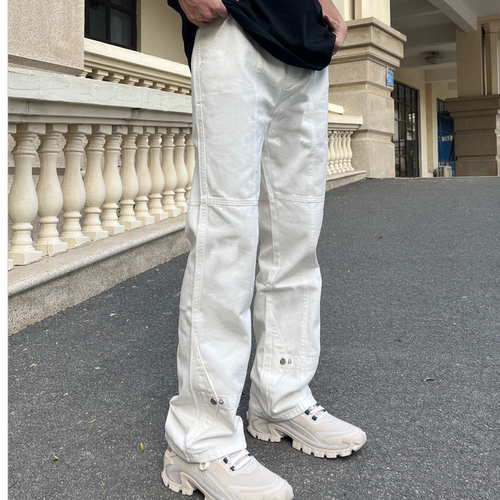 白色排扣设计感堆积感男女牛仔裤