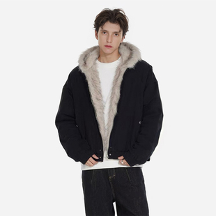 ZLAYCO美式 加厚cleanfit夹克外套 街头仿貂毛座山雕连帽棉衣男冬季