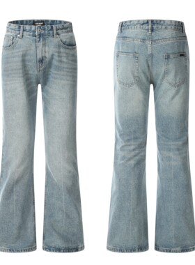 ZLAYCO水洗蓝色微喇牛仔裤男cleanfit高个子高街修身百搭休闲长裤