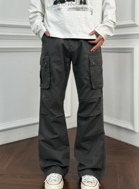 ZLAYCO水洗做旧风琴口袋修身pansk微喇工装裤Cleanfit立体剪裁