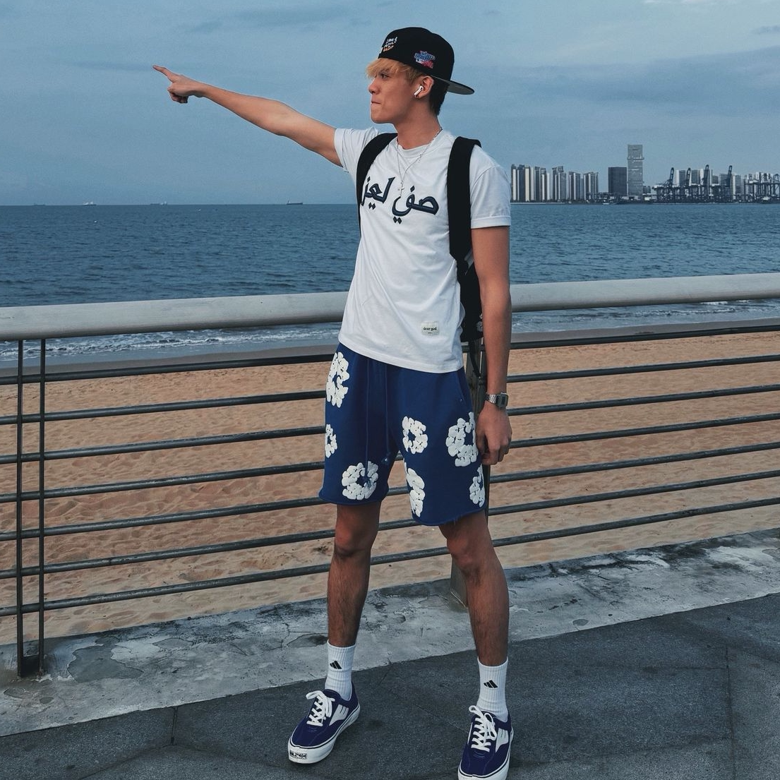 ZLAYCO木棉花图案印花运动直筒短裤男女夏季休闲裤子重磅五分裤