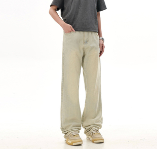 ZLAYCO街头百搭微喇黄泥牛仔裤男女休闲水洗cleanfit显瘦长裤子