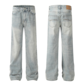 子 百搭cleanfit显瘦休闲裤 ZLAYCO美式 高街浅蓝色宽松直筒牛仔裤