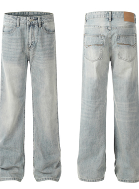 ZLAYCO美式高街浅蓝色宽松直筒牛仔裤百搭cleanfit显瘦休闲裤子