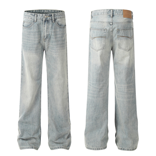 子 百搭cleanfit显瘦休闲裤 ZLAYCO美式 高街浅蓝色宽松直筒牛仔裤