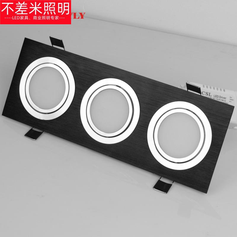 凱瑟利 三頭連體嵌入式格柵LED筒燈可調(diào)角度長(zhǎng)方形雙頭黑色筒燈具