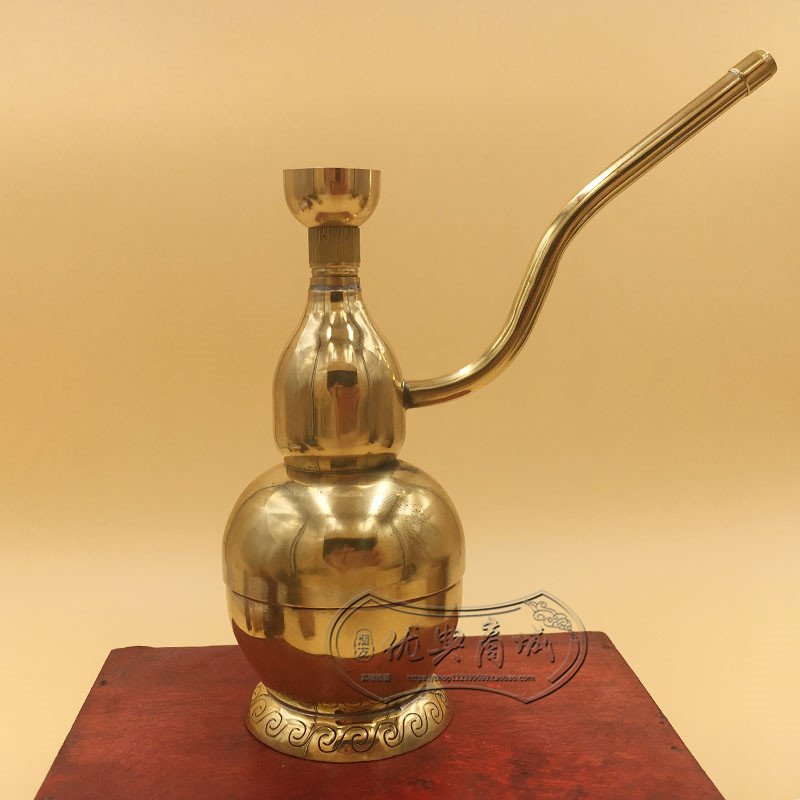 金属黄铜两用过滤水烟壶 双用葫芦水烟斗 传统烟袋复古摆件水烟袋