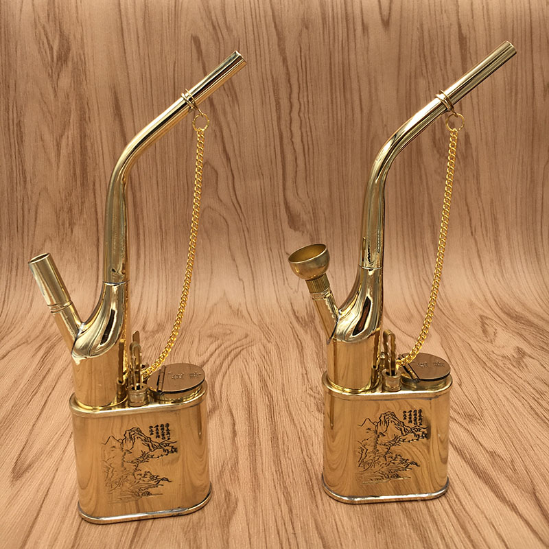 老式黄铜双用水烟壶 传统水过滤烟斗 复古男士烟袋锅子旱烟一口香