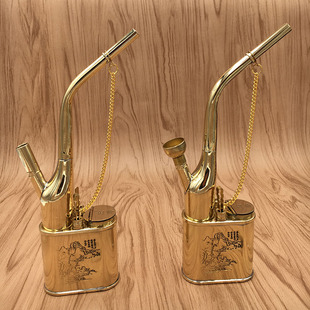 老式黄铜双用水烟壶 传统水过滤烟斗 复古男士烟袋锅子旱烟一口香