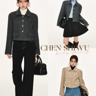 陈十五25秋冬【珍妮日记】小香风正肩翻领单排扣羊毛短外套