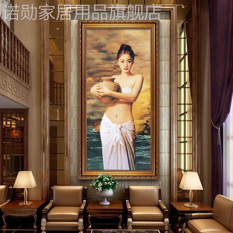 新款美女客厅卧室艺术人物仿油画玄关过道酒店装饰画抱陶女欧式画图片