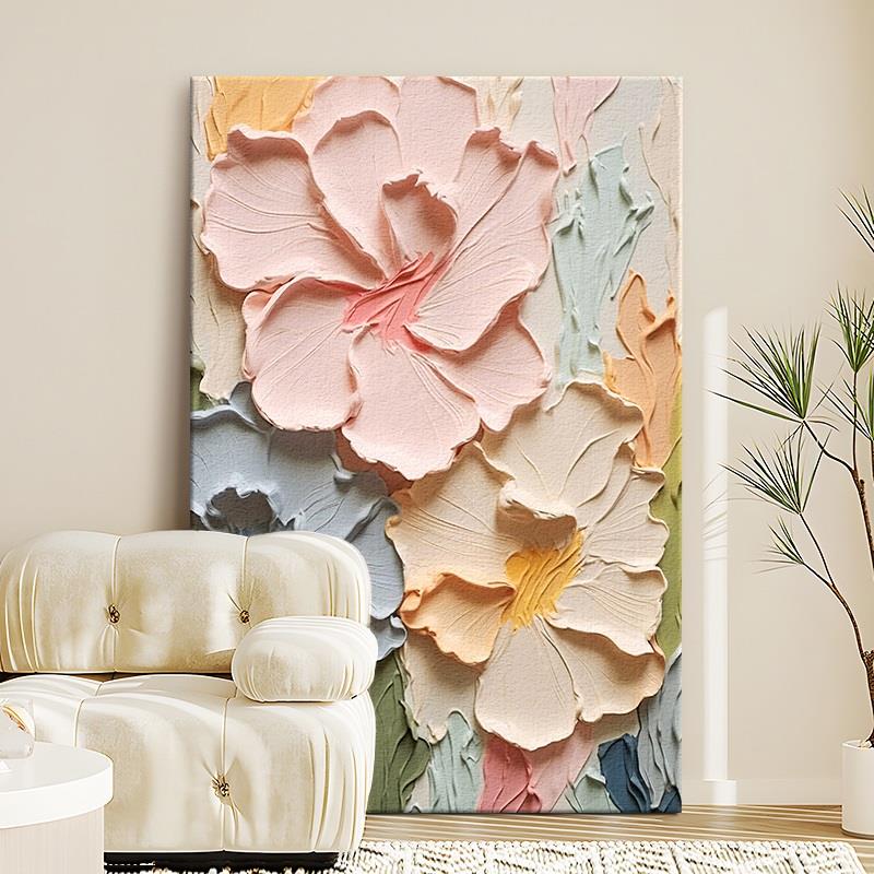 网红奶油风客厅装饰抽象花卉肌理画沙发背景墙落地画立体玄关砂岩图片