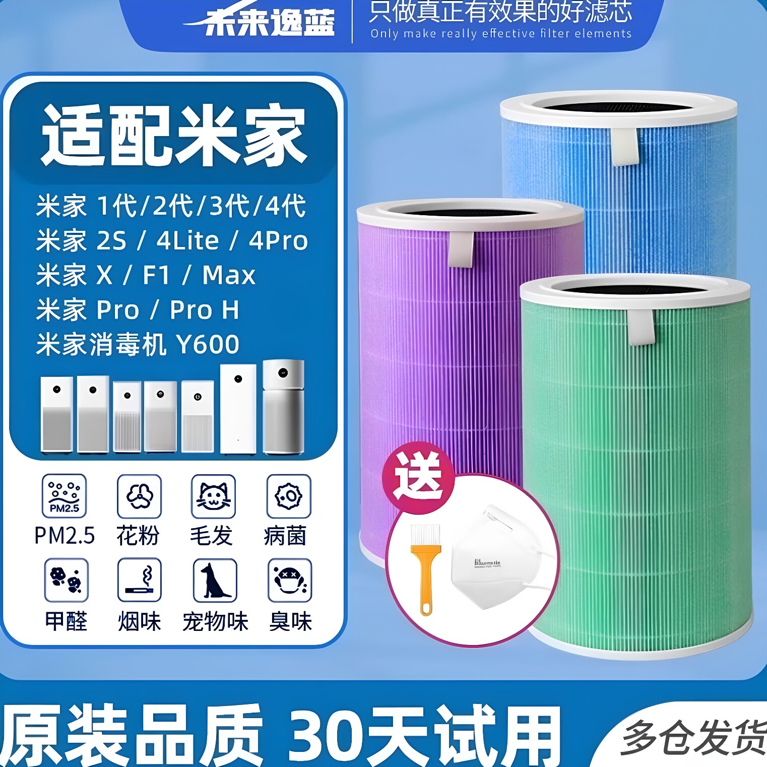适配小米米家空气净化器1/2S/3/4/Lite/F1/Pro/H除甲醛过滤网滤芯