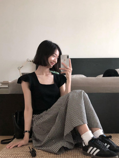 凉感方领荷叶袖 ZSS 0压感桑蚕丝天丝 小蛮腰 针织上衣 24SS