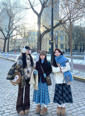 Lune复古格子毛呢半身裙女秋冬百褶裙小个子高级感超好看显瘦长裙