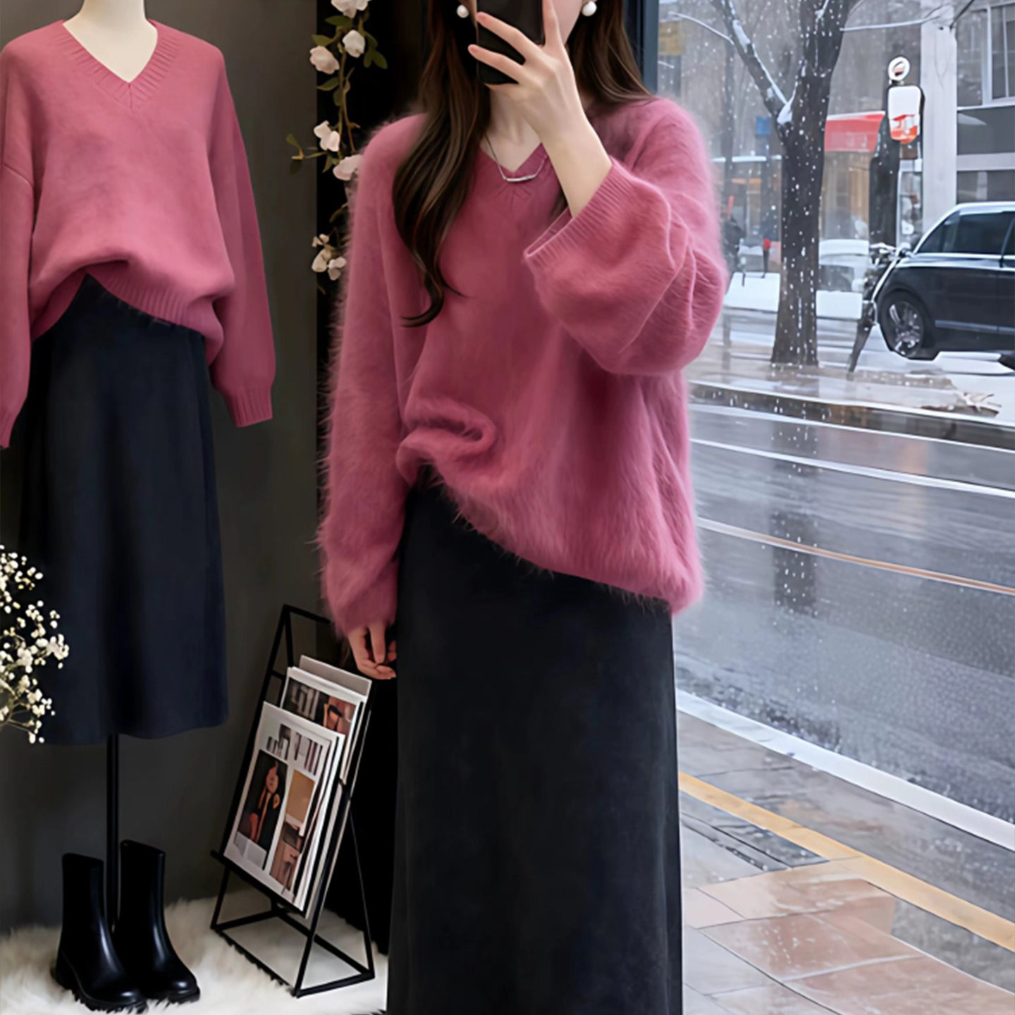 2025冬温柔慵懒风毛衣搭配针织裙