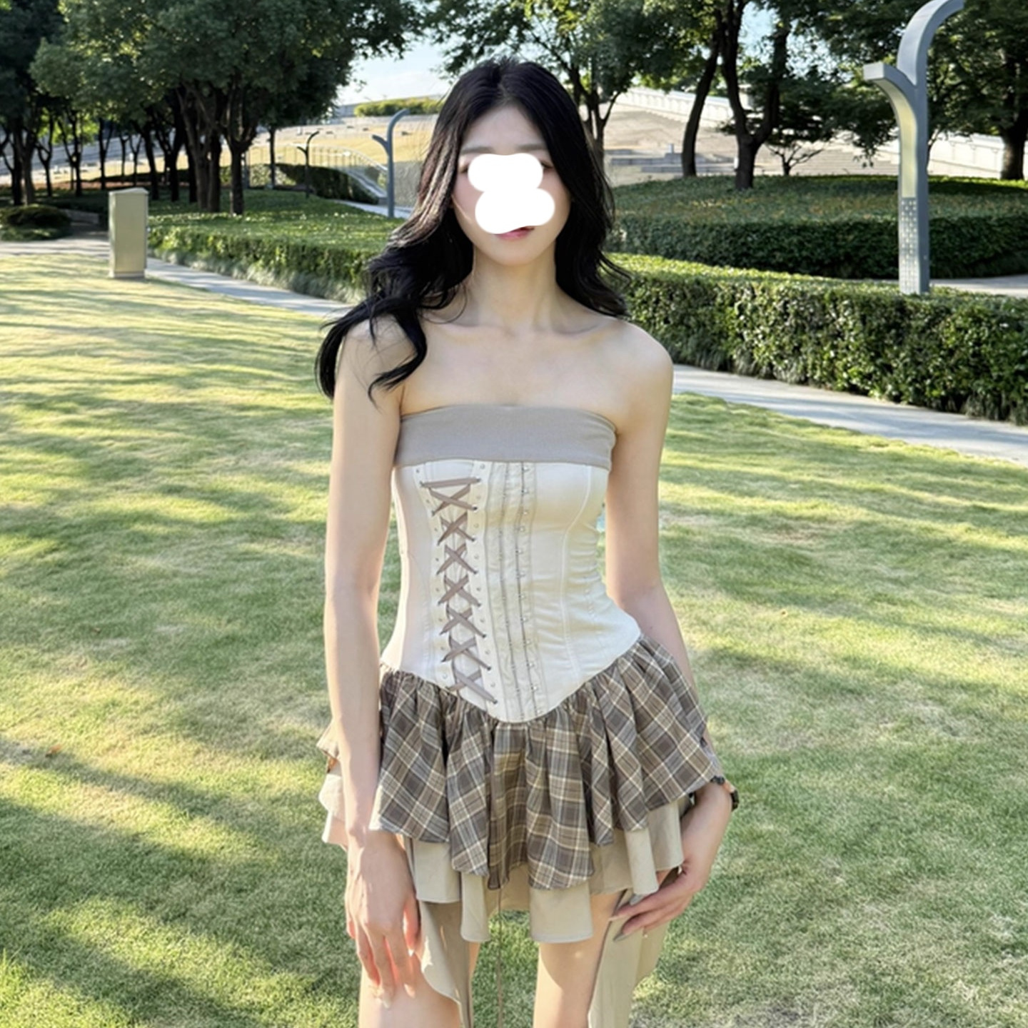 抹胸裙夏重工束腰短款拼接连衣裙