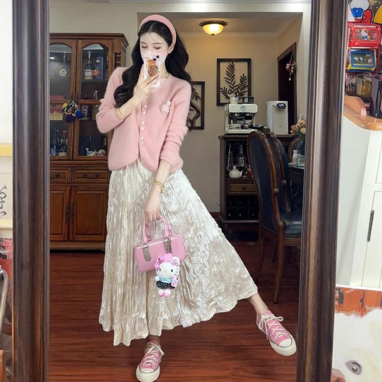 简JIANCHA茶不规则褶皱半身裙秋