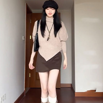 显瘦高领蝙蝠袖毛衣针织衫上衣女