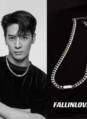 嘻哈潮酷方牌钛钢古巴项链