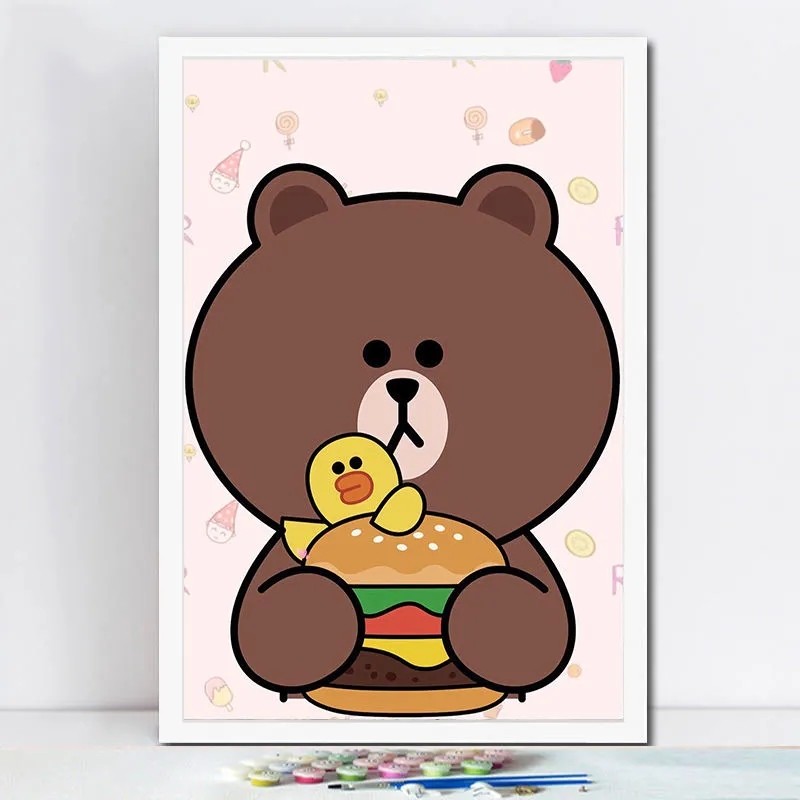 布朗熊与可妮兔diy数字油画手绘油彩画卧室背景墙装饰画