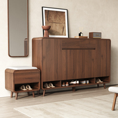 爱馨宜全实木鞋 柜家用门口新中式 入户大容量玄关柜一体靠墙门厅柜