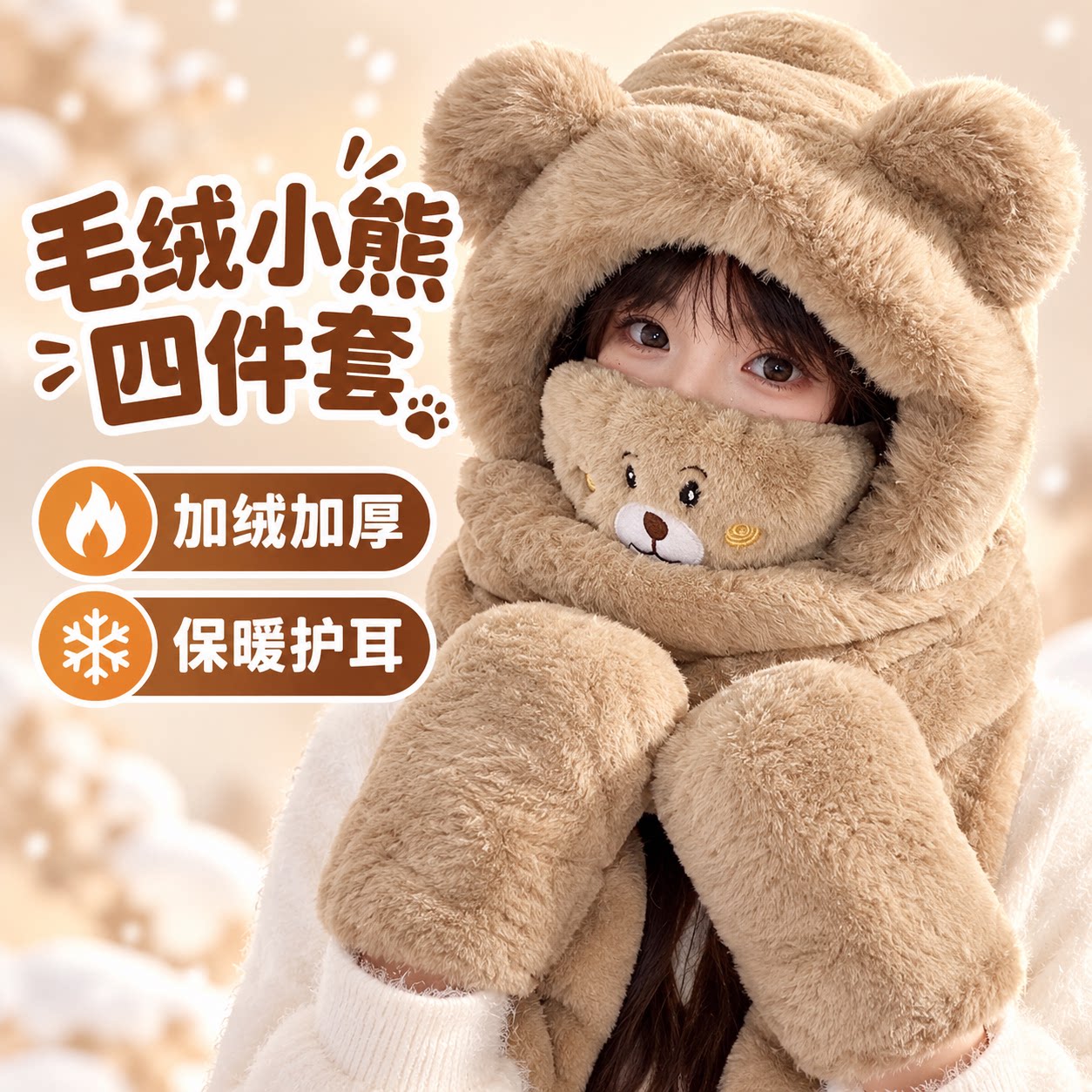 小熊帽子女冬季可爱百搭保暖